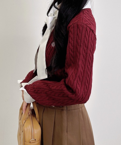 INGNI（イング）の「ボウタイシャツドッキングケーブルニット（ニット/セーター・レディース・ネイビー系8/グレー×ホワイト/ワイン系2・M）」の18枚目の写真