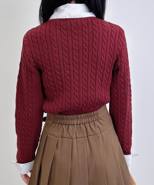 INGNI（イング）の「ボウタイシャツドッキングケーブルニット（ニット/セーター・レディース・ネイビー系8/グレー×ホワイト/ワイン系2・M）」の19枚目の写真