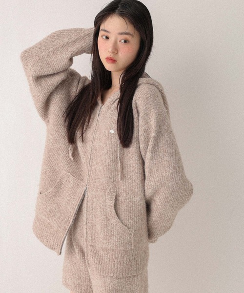 Heather（ヘザー）の「WZIPニットフーディ　603658（ニット/セーター・レディース・アイボリー/チャコールグレー/ベージュ・FREE）」の2枚目の写真