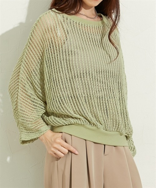 nissen（ニッセン）の「クロシェ風レースドルマントップス（Tシャツ/カットソー・レディース・ミント/モカ/ブラック・L/M）」の3枚目の写真