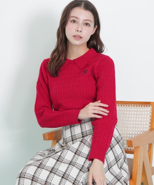 JILL by JILL STUART(ジルバイジルスチュアート)の「◇レイヤード衿ケーブルニット(ニット/セーター・レディース・グレー/グリーン/レッド/ホワイト・FREE)」の4枚目の写真