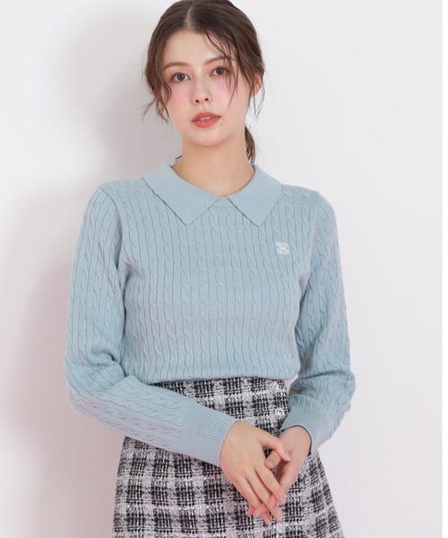 JILL by JILL STUART(ジルバイジルスチュアート)の「◇レイヤード衿ケーブルニット(ニット/セーター・レディース・グレー/グリーン/レッド/ホワイト・FREE)」の3枚目の写真