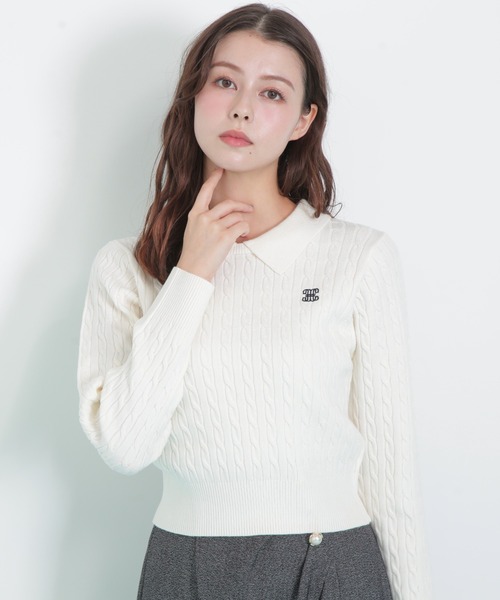 JILL by JILL STUART(ジルバイジルスチュアート)の「◇レイヤード衿ケーブルニット(ニット/セーター・レディース・グレー/グリーン/レッド/ホワイト・FREE)」の21枚目の写真