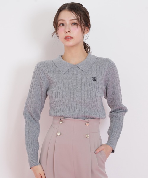 JILL by JILL STUART(ジルバイジルスチュアート)の「◇レイヤード衿ケーブルニット(ニット/セーター・レディース・グレー/グリーン/レッド/ホワイト・FREE)」の6枚目の写真