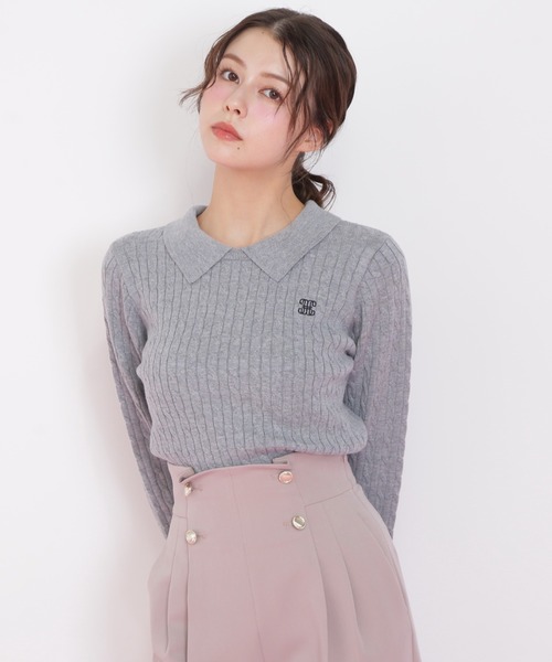 JILL by JILL STUART(ジルバイジルスチュアート)の「◇レイヤード衿ケーブルニット(ニット/セーター・レディース・グレー/グリーン/レッド/ホワイト・FREE)」の5枚目の写真