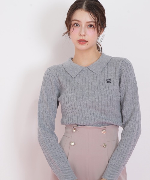 JILL by JILL STUART(ジルバイジルスチュアート)の「◇レイヤード衿ケーブルニット(ニット/セーター・レディース・グレー/グリーン/レッド/ホワイト・FREE)」の8枚目の写真