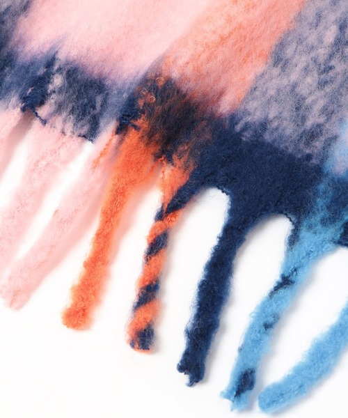 BAYFLOW（ベイフロー）の「チェック太フリンジマフラー（マフラー・レディース・ライトブルー/オレンジ/イエロー/グレー・FREE）」の17枚目の写真