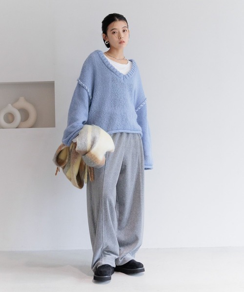 BAYFLOW（ベイフロー）の「チェック太フリンジマフラー（マフラー・レディース・ライトブルー/オレンジ/イエロー/グレー・FREE）」の7枚目の写真