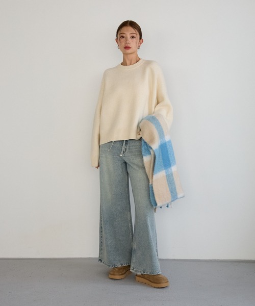 BAYFLOW（ベイフロー）の「チェック太フリンジマフラー（マフラー・レディース・ライトブルー/オレンジ/イエロー/グレー・FREE）」の9枚目の写真