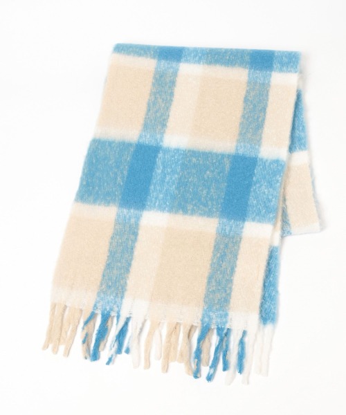 BAYFLOW（ベイフロー）の「チェック太フリンジマフラー（マフラー・レディース・ライトブルー/オレンジ/イエロー/グレー・FREE）」の12枚目の写真