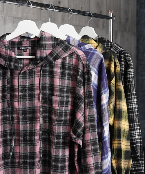 1111clothing(ワンフォークロージング)の「フリンジ チェックシャツパーカー / Fringe Check Shirt Hoodie(シャツ/ブラウス・メンズ・イエロー/パープル/ピンク/ブラック・M/L)」の5枚目の写真