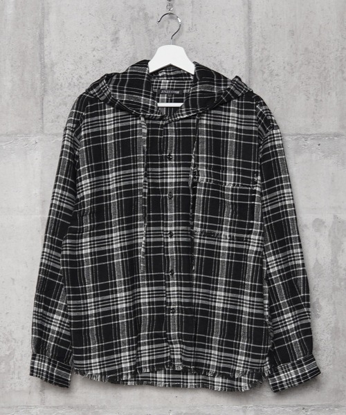1111clothing(ワンフォークロージング)の「フリンジ チェックシャツパーカー / Fringe Check Shirt Hoodie(シャツ/ブラウス・メンズ・イエロー/パープル/ピンク/ブラック・M/L)」の6枚目の写真