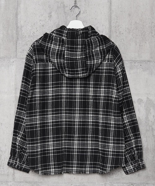 1111clothing(ワンフォークロージング)の「フリンジ チェックシャツパーカー / Fringe Check Shirt Hoodie(シャツ/ブラウス・メンズ・イエロー/パープル/ピンク/ブラック・M/L)」の7枚目の写真