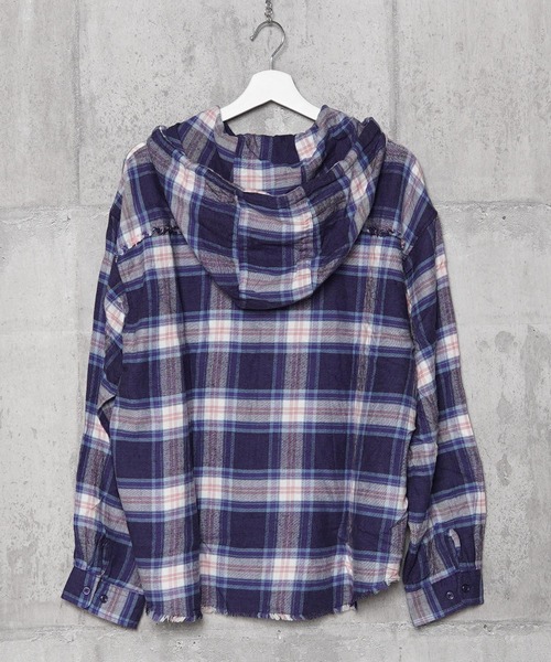 セール】フリンジ チェックシャツパーカー / Fringe Check Shirt