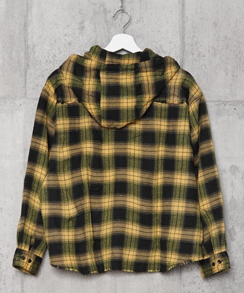 1111clothing(ワンフォークロージング)の「フリンジ チェックシャツパーカー / Fringe Check Shirt Hoodie(シャツ/ブラウス・メンズ・イエロー/パープル/ピンク/ブラック・M/L)」の11枚目の写真