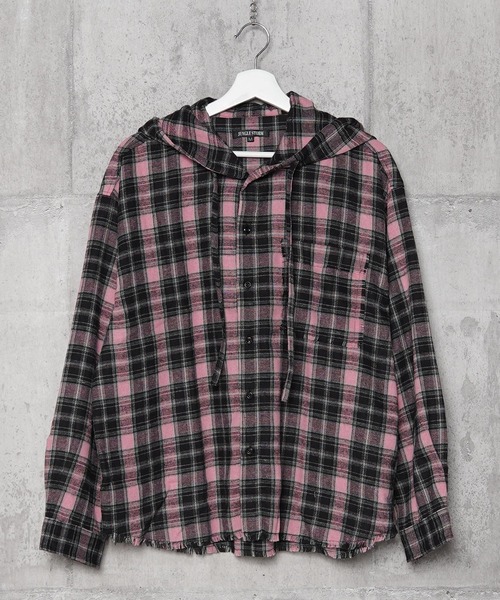 1111clothing(ワンフォークロージング)の「フリンジ チェックシャツパーカー / Fringe Check Shirt Hoodie(シャツ/ブラウス・メンズ・イエロー/パープル/ピンク/ブラック・M/L)」の12枚目の写真