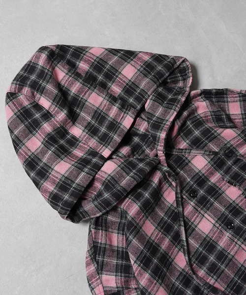 セール】フリンジ チェックシャツパーカー / Fringe Check Shirt