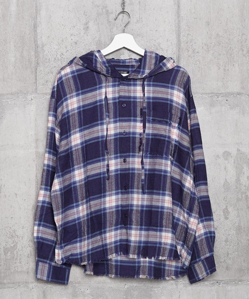 セール】フリンジ チェックシャツパーカー / Fringe Check Shirt