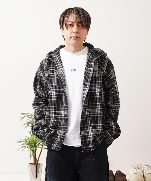 1111clothing(ワンフォークロージング)の「フリンジ チェックシャツパーカー / Fringe Check Shirt Hoodie(シャツ/ブラウス・メンズ・イエロー/パープル/ピンク/ブラック・M/L)」の14枚目の写真