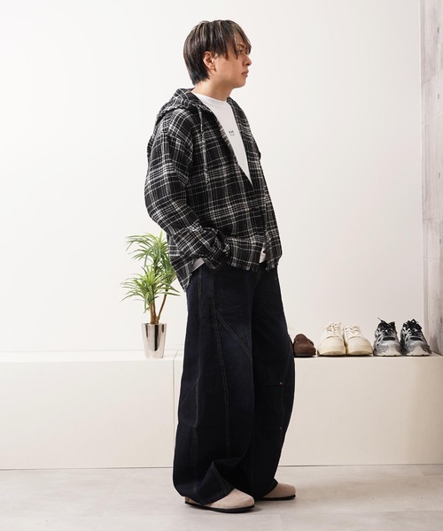 1111clothing(ワンフォークロージング)の「フリンジ チェックシャツパーカー / Fringe Check Shirt Hoodie(シャツ/ブラウス・メンズ・イエロー/パープル/ピンク/ブラック・M/L)」の16枚目の写真