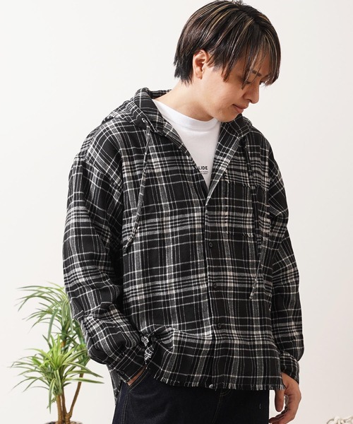 1111clothing(ワンフォークロージング)の「フリンジ チェックシャツパーカー / Fringe Check Shirt Hoodie(シャツ/ブラウス・メンズ・イエロー/パープル/ピンク/ブラック・M/L)」の17枚目の写真