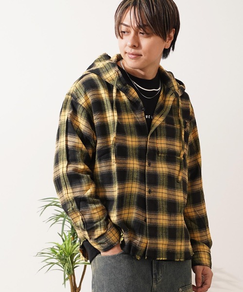 1111clothing(ワンフォークロージング)の「フリンジ チェックシャツパーカー / Fringe Check Shirt Hoodie(シャツ/ブラウス・メンズ・イエロー/パープル/ピンク/ブラック・M/L)」の22枚目の写真