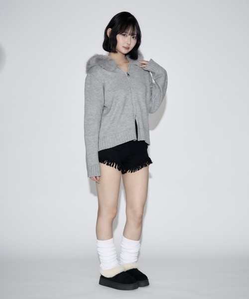 tinkerend(ティンカーエンド)の「Fur Hoodie Knit Parka / ファーフーディーニットパーカー(ニット/セーター・レディース・ブラック/グレー・FREE)」の20枚目の写真