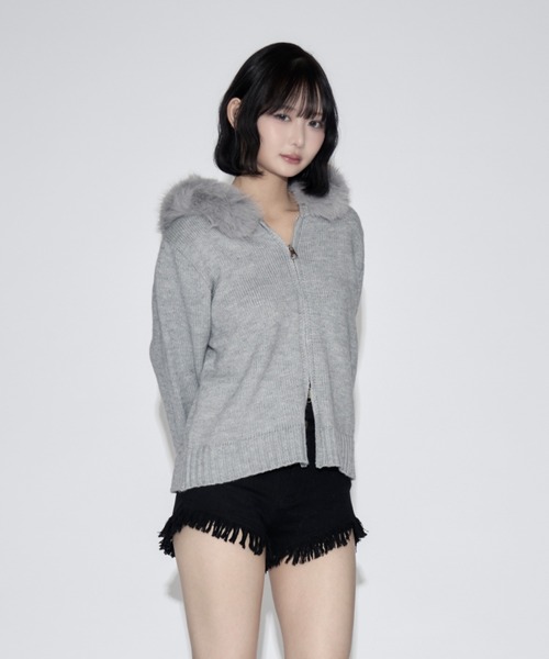tinkerend(ティンカーエンド)の「Fur Hoodie Knit Parka / ファーフーディーニットパーカー(ニット/セーター・レディース・ブラック/グレー・FREE)」の14枚目の写真