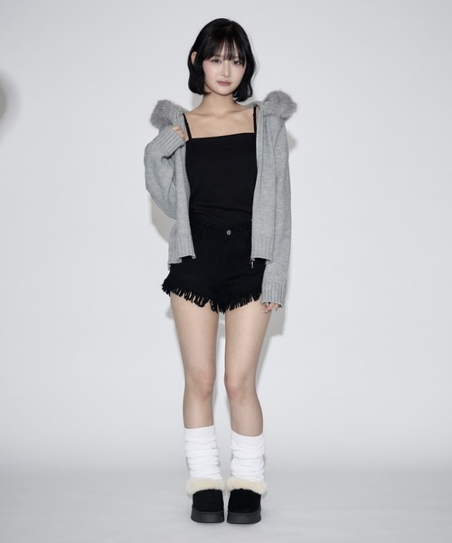 tinkerend(ティンカーエンド)の「Fur Hoodie Knit Parka / ファーフーディーニットパーカー(ニット/セーター・レディース・ブラック/グレー・FREE)」の21枚目の写真