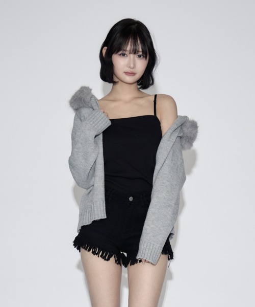 tinkerend(ティンカーエンド)の「Fur Hoodie Knit Parka / ファーフーディーニットパーカー(ニット/セーター・レディース・ブラック/グレー・FREE)」の15枚目の写真