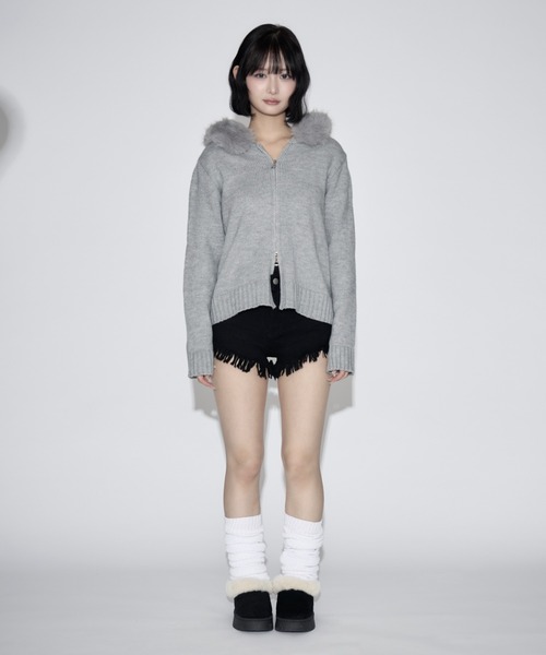 tinkerend(ティンカーエンド)の「Fur Hoodie Knit Parka / ファーフーディーニットパーカー(ニット/セーター・レディース・ブラック/グレー・FREE)」の18枚目の写真