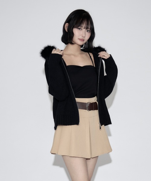 tinkerend(ティンカーエンド)の「Fur Hoodie Knit Parka / ファーフーディーニットパーカー(ニット/セーター・レディース・ブラック/グレー・FREE)」の6枚目の写真