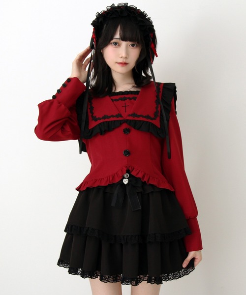 DearMyLove(ディアマイラブ)の「ゴシック風十字架バラレースフリルセーラーブラウス(シャツ/ブラウス・レディース・ブラック/ボルドー/パープル・MEDIUM/LARGE/LL/3L)」の9枚目の写真
