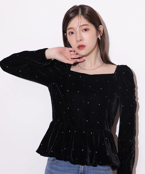 Rirandrure ベロア刺繍ペプラムブラウス Rirandture（リランドチュール）の「ベロア刺繍ペプラムブラウス