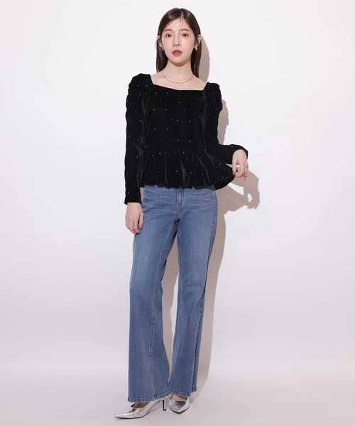 リランドチュール　ベロア刺繍ペプラムブラウス　ブラックS Rirandture（リランドチュール）の「ベロア刺繍ペプラムブラウス