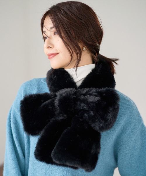 FOUND GOOD（ファウンドグッド）の「リボンマフラー（マフラー・レディース・ベージュ/ブラック・FREE）」の3枚目の写真