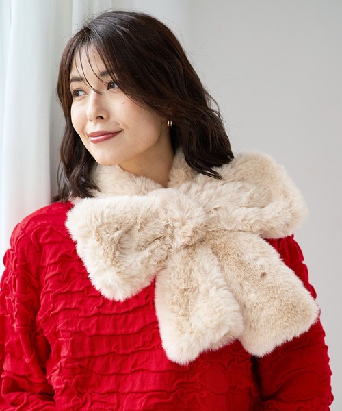 FOUND GOOD（ファウンドグッド）の「リボンマフラー（マフラー・レディース・ベージュ/ブラック・FREE）」の4枚目の写真