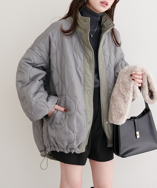 natural couture（ナチュラルクチュール）の「ナイロンワッシャーリバーシコート（ダウンジャケット/コート・レディース・ブラック/アイボリー/グリーン/ベージュ・FREE）」の4枚目の写真