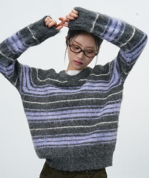 hairy stripe loose fit pullover ヘアリーボーダールーズニットプル