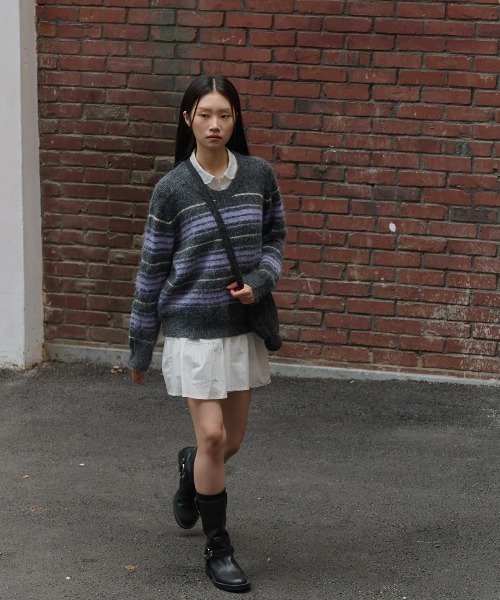 GENERAL IDEA（ジェネラルアイデア）の「hairy stripe loose fit pullover ヘアリーボーダールーズニットプルオーバー（ニット/セーター・レディース・ブラウン/チャコール/レッド・M/L/S）」の12枚目の写真