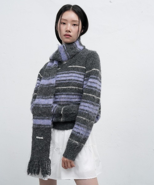 GENERAL IDEA（ジェネラルアイデア）の「hairy stripe loose fit pullover ヘアリーボーダールーズニットプルオーバー（ニット/セーター・レディース・ブラウン/チャコール/レッド・M/L/S）」の6枚目の写真