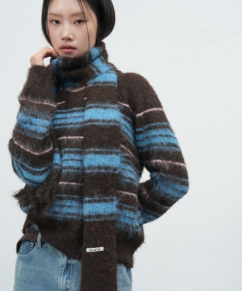 GENERAL IDEA（ジェネラルアイデア）の「hairy stripe loose fit pullover ヘアリーボーダールーズニットプルオーバー（ニット/セーター・レディース・ブラウン/チャコール/レッド・M/L/S）」の15枚目の写真
