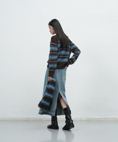 GENERAL IDEA（ジェネラルアイデア）の「hairy stripe loose fit pullover ヘアリーボーダールーズニットプルオーバー（ニット/セーター・レディース・ブラウン/チャコール/レッド・M/L/S）」の18枚目の写真