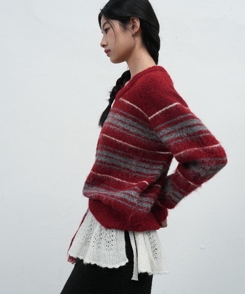 GENERAL IDEA（ジェネラルアイデア）の「hairy stripe loose fit pullover ヘアリーボーダールーズニットプルオーバー（ニット/セーター・レディース・ブラウン/チャコール/レッド・M/L/S）」の21枚目の写真