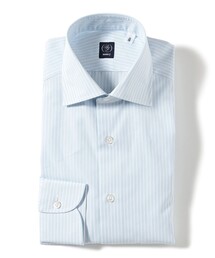 コットン ブルー マルチストライプ ワイドカラーシャツ