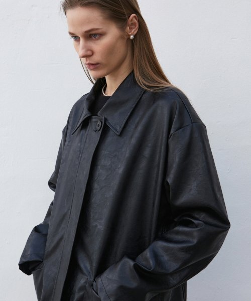 NICK&NICOLE(ニックアンドニコール)の「MID FAUX LEATHER JACKET_BLACK(ライダースジャケット・レディース・その他・FREE)」の2枚目の写真