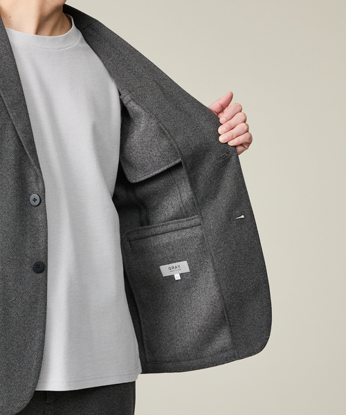 ABAHOUSE GRAY(アバハウスグレイ)の「【上下2点SET/WEB限定】ヘリンボーン ジャガード ニットセットアップ / スーツ(セットアップ・メンズ・ブルー/チャコールグレー/ブラック・44/46/48/50)」の13枚目の写真