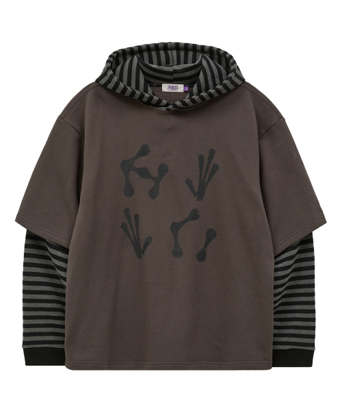 HOODHOOD(フッドフッド)の「エイリアンハンズレイヤードストライプフードチャコール(パーカー・レディース・その他・1/2)」の5枚目の写真