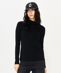 女性 ベーシック タートルネック Tシャツ-ブラック