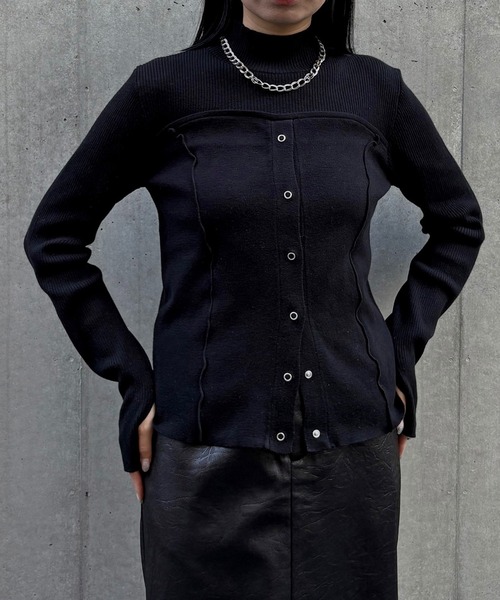 &g'aime（アンジェム）の「【&ｇ'aime 】レイヤードライクニット Layered Style Knit（ニット/セーター・レディース・オレンジ/ブラック/チャコールグレー/グレイッシュベージュ・FREE）」の18枚目の写真